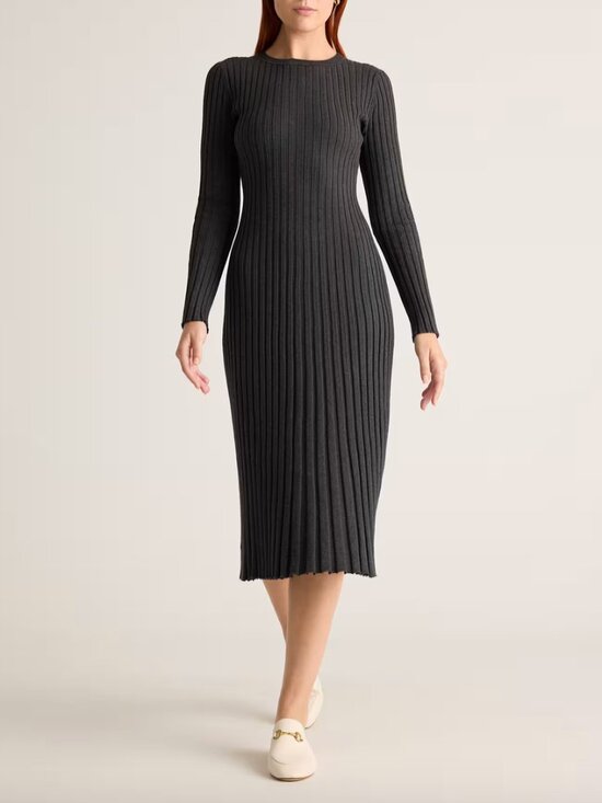 Quince Dresses & Skirts - Quince Cotton Cashmere Ribbed Long Sleeve Crew Midi Dress NWT Size S Charcoal